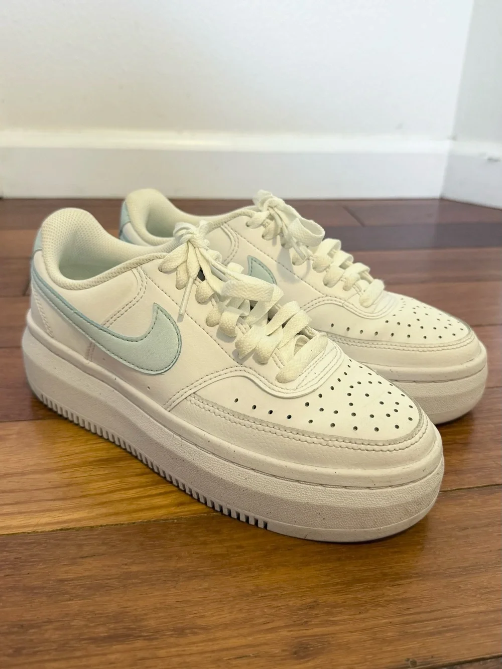 Nike Women’s Court Vision Alta White Glacier Blue Platform Sneakers-7.5